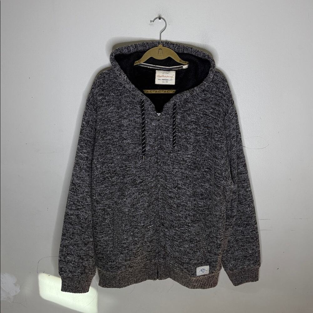 Weatherproof Vintage Brown and White Knit Sherpa Lined Zip Up Jacket XXL